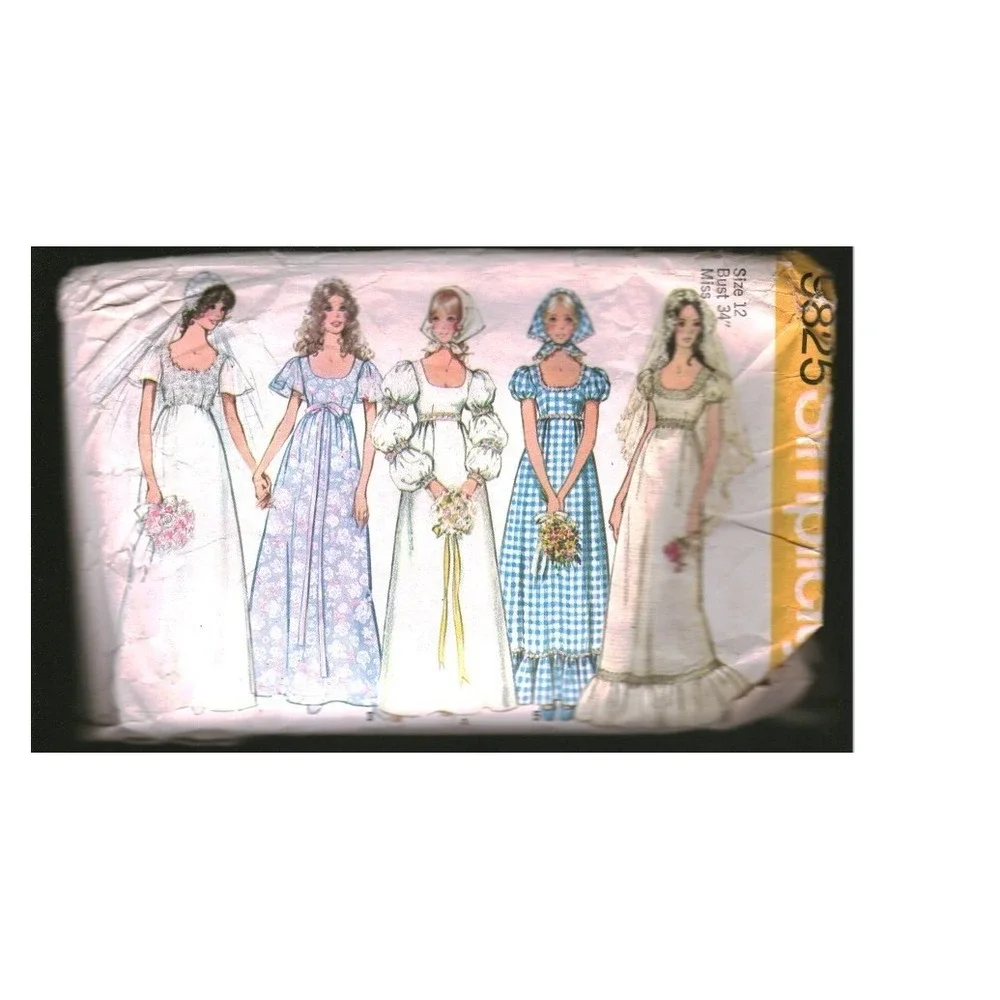 Vintage Simplicity 9825 Empire Waist Wedding Dress Pattern Size 12 1970s